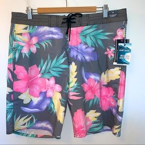 Roundtree & York Men Size 36 Board Shorts Floral Tie Waist Gray New With Tags